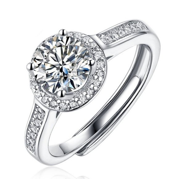 Jewelry - Certified 2ct. t.w. Moissanite Diamond Halo Engagement Ring NEW